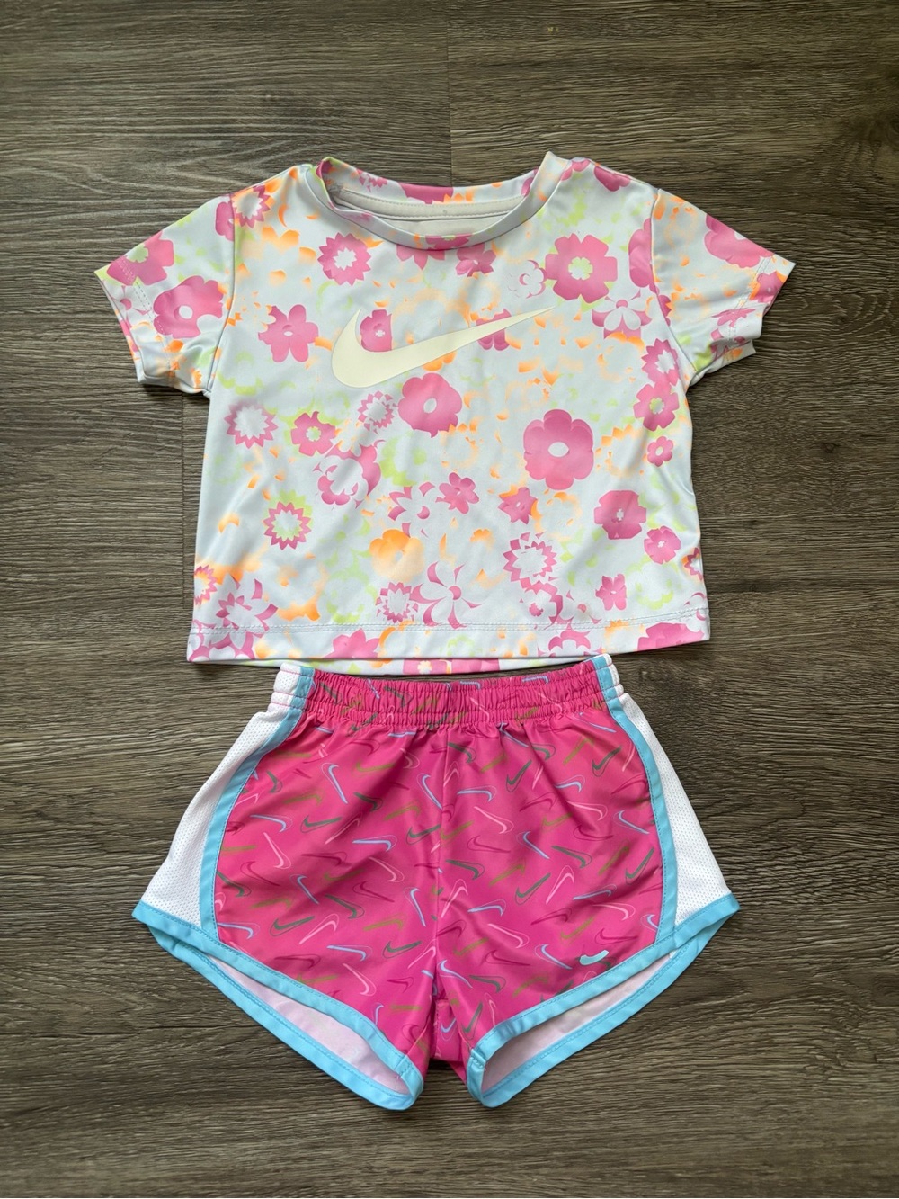 Nike Girls' Floral Tee and Pink Athletic Shorts  Set